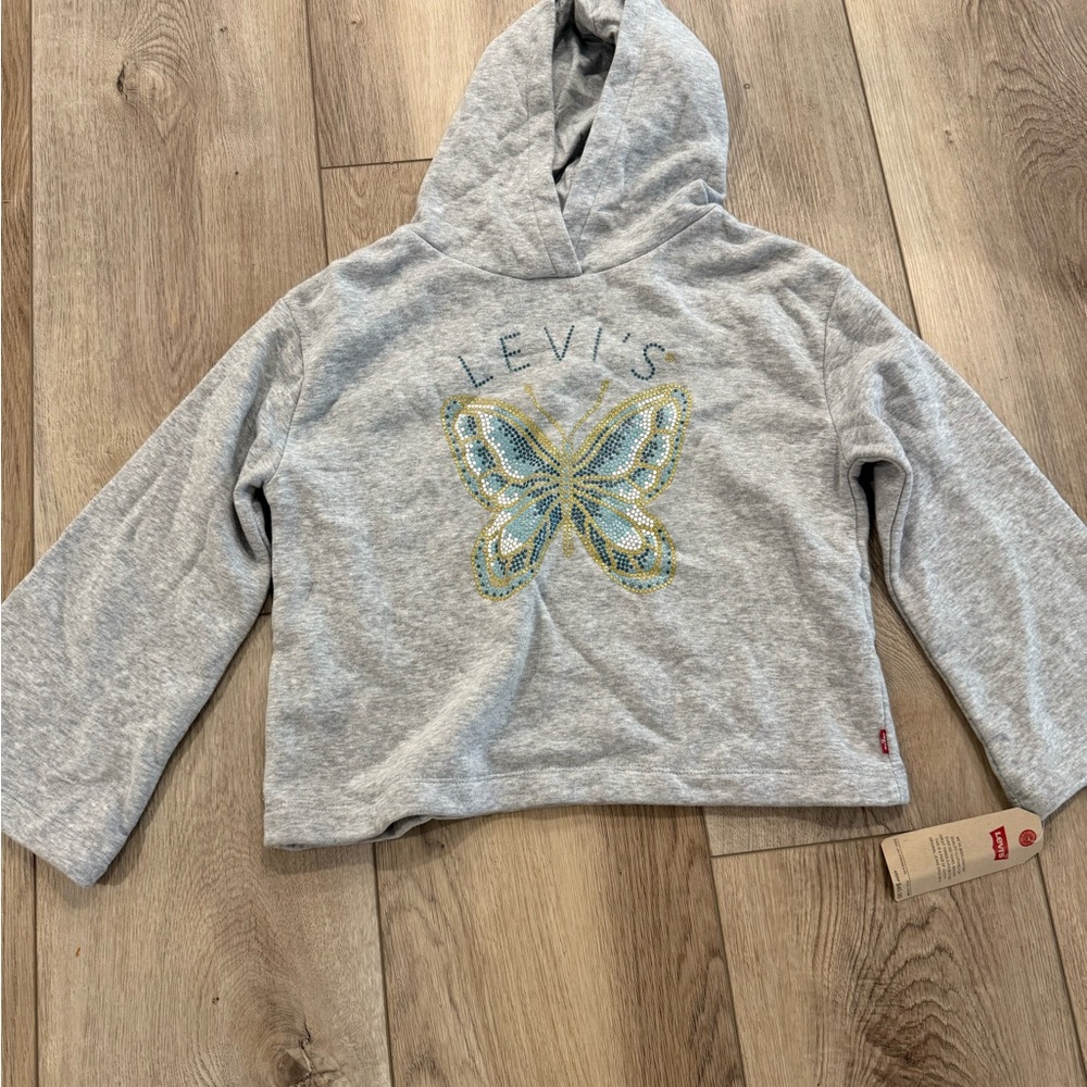 Levi's Kids Light Gray Hoodie with Butterfly Motif